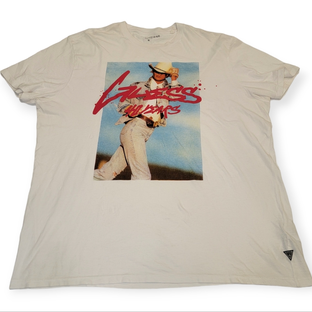 Guess 40 Years Classic Unisex Graphic Tee Red Puff Letters Cowgirl Size XL